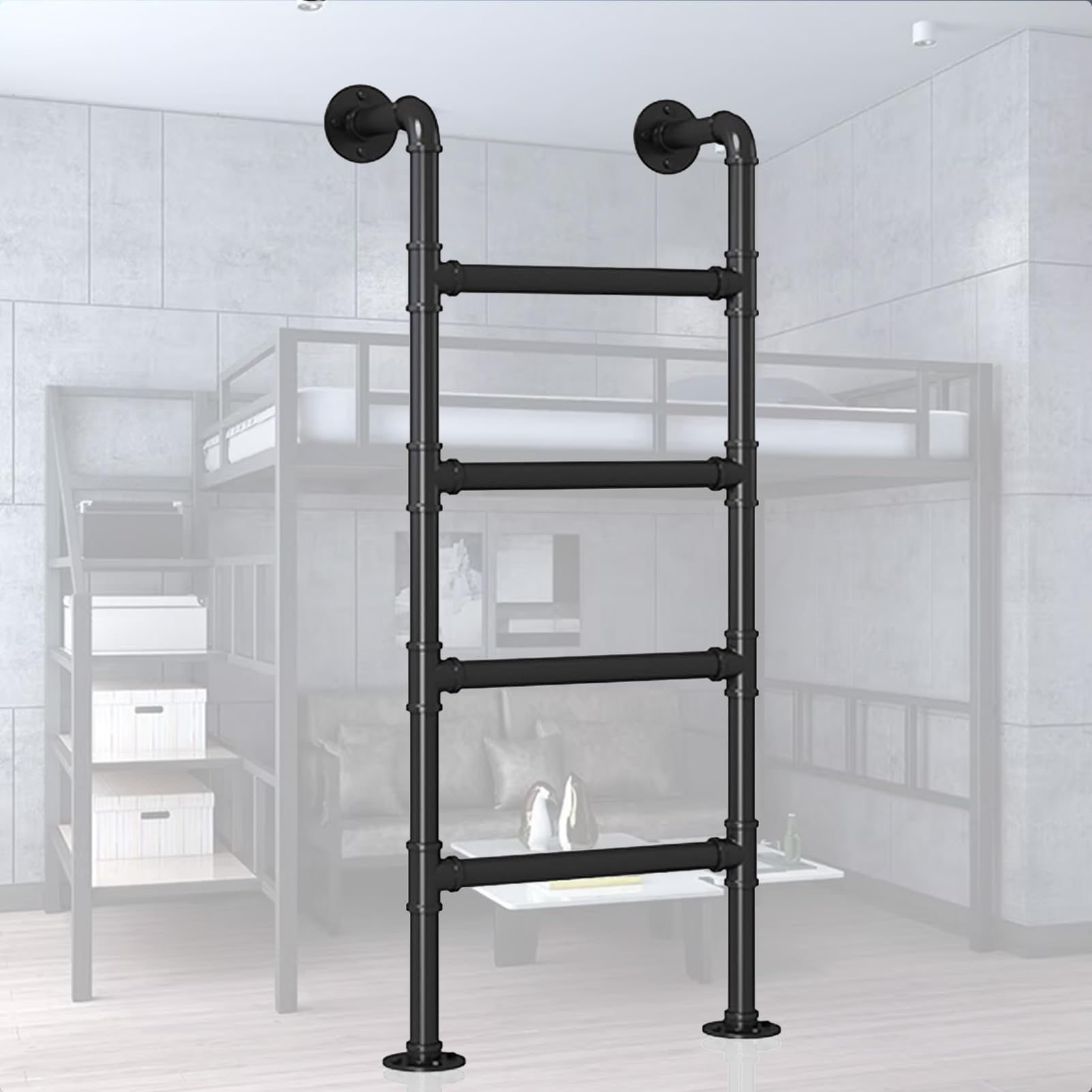 Équipement escabeaux en métal pour loft et échelle de lit superposé noire
