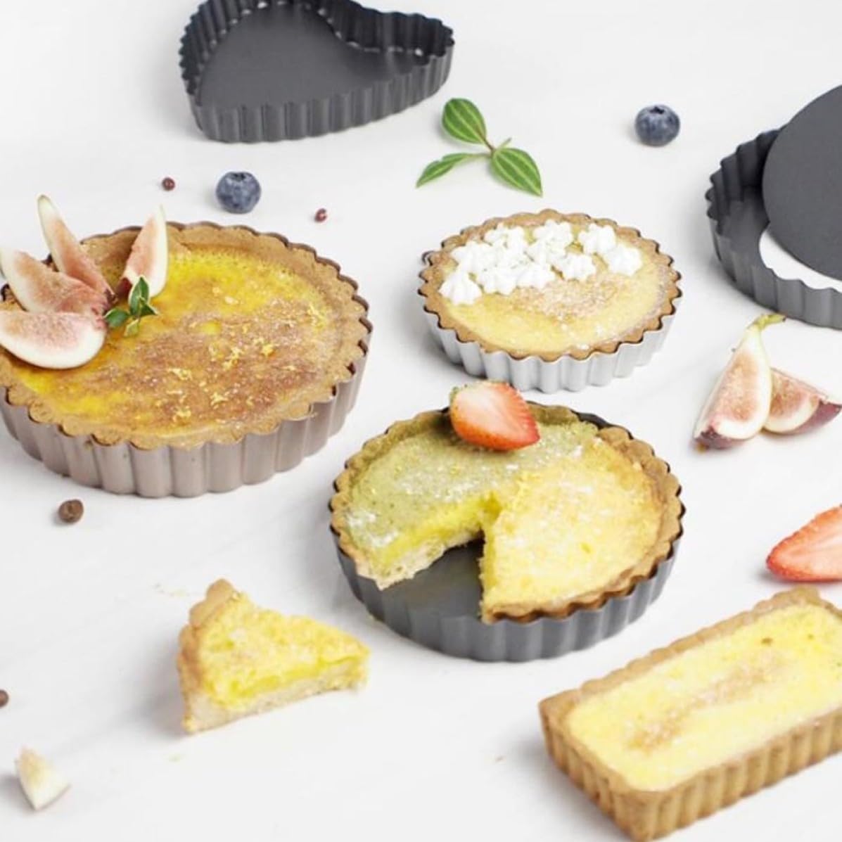 2pcs Carbon Steel Tart Pan, Nonstick Easy Release Cake Mold for Quiche