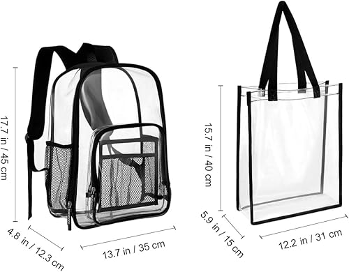 Miniatura 5 de TENDYCOCO Mochilas transparentes resistentes con correa reforzada, bolsa transparente aprobada para estadios, mochila transparente para estadios,