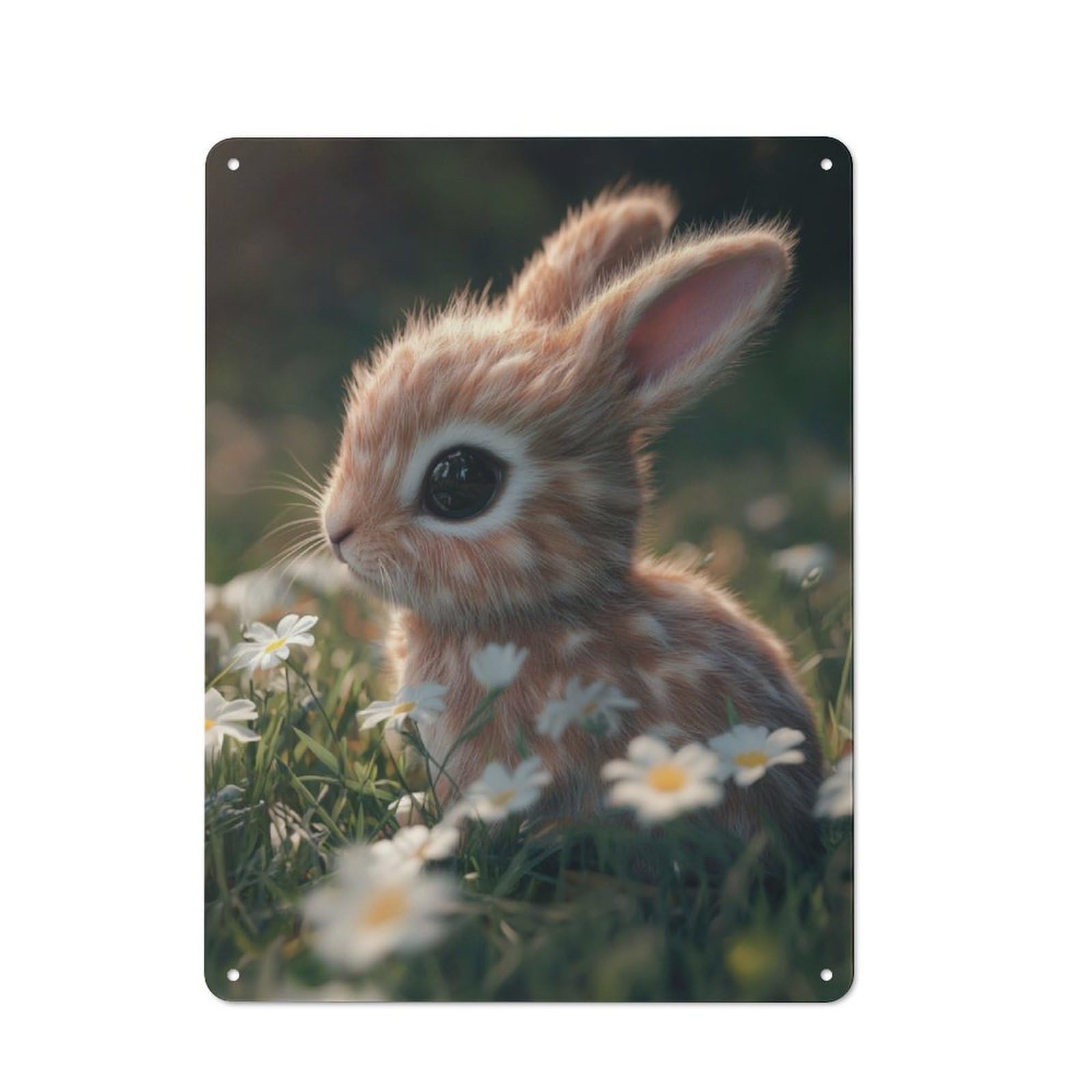 Junmoney Cute Baby Bunny In Flowers Rustic Tin Sign 40X30cm For Living Room Or Hallway, Suited To Living Room Decor Lovers