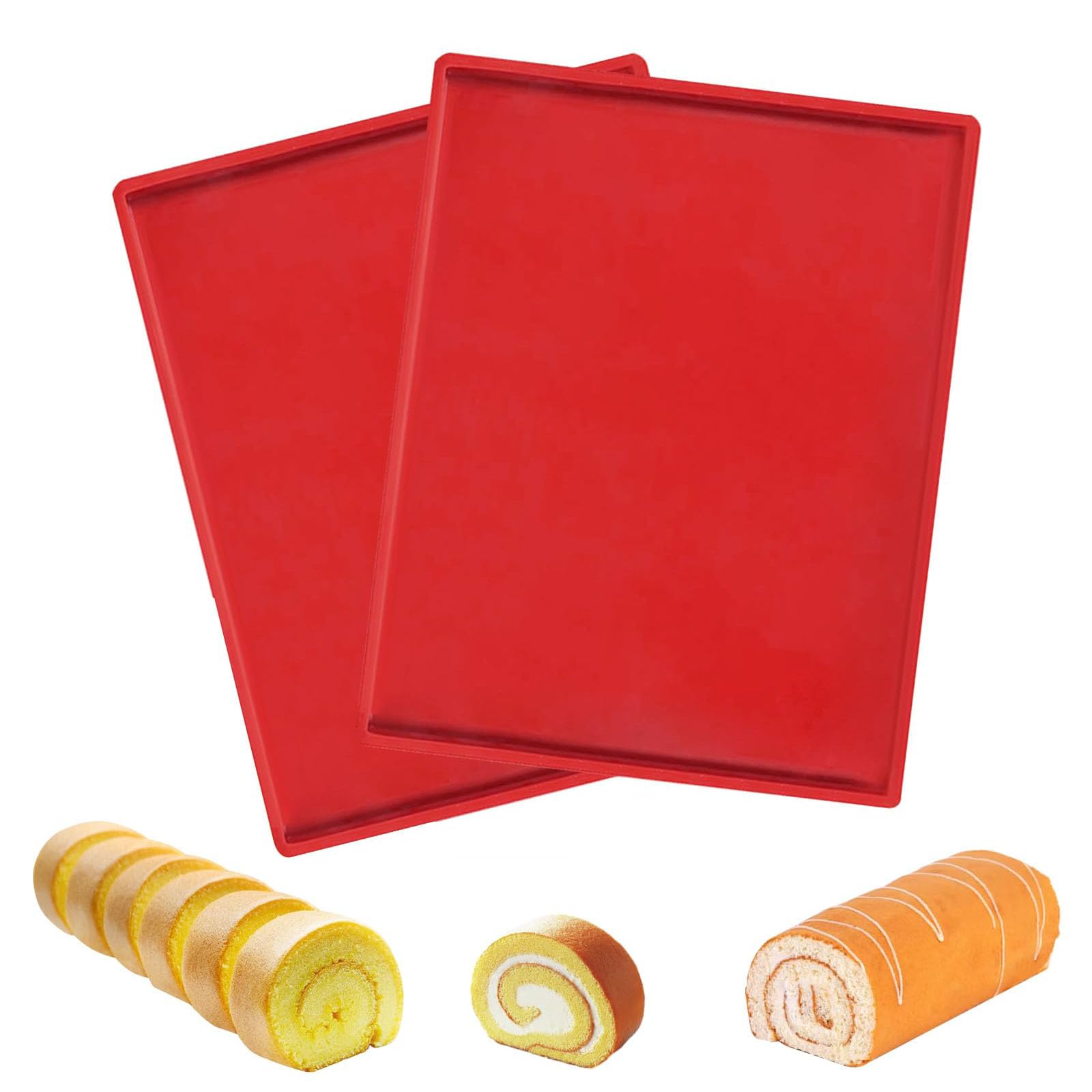 Silicone Baking Tray,2 PCS Non-Stick Silicones Baking Tray Set Flexible Swiss Roll Baking Mat and Cake Roller Pad Large Silicone Cakes Roll Pan for Baking Bread Cookies and Cakes
