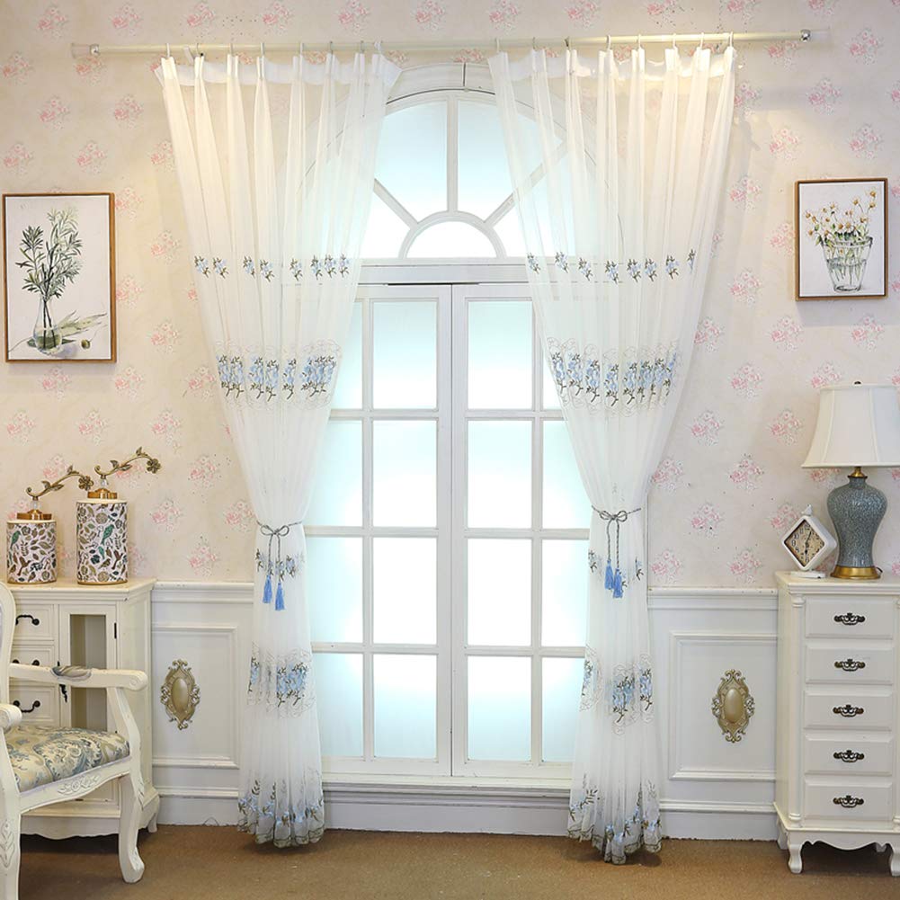 Rideau transparent en dentelle brodée florale pour chambre lumineuse