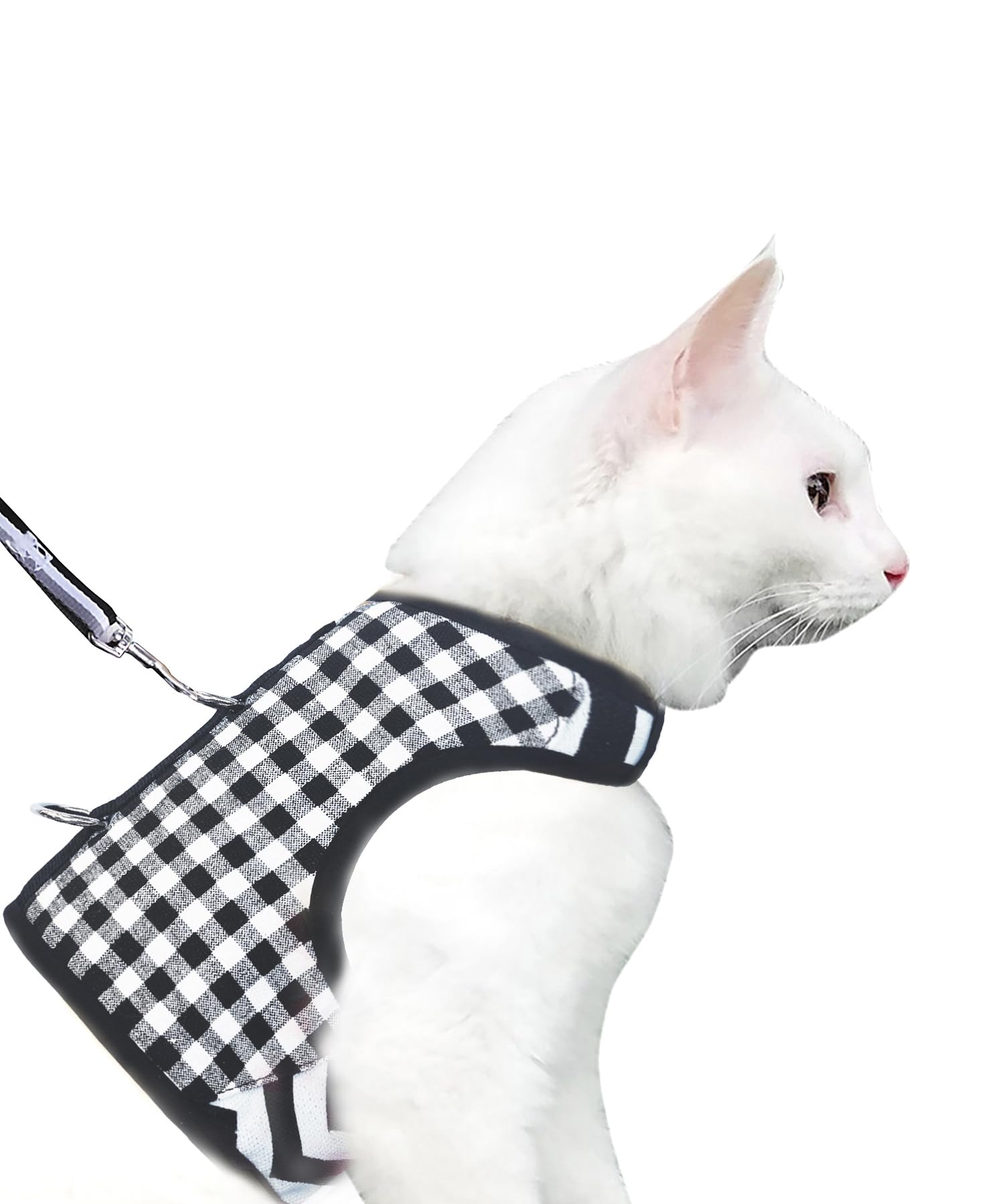 Cat Harness and Leash Set Escape Proof, Black Plaid, X-Large
