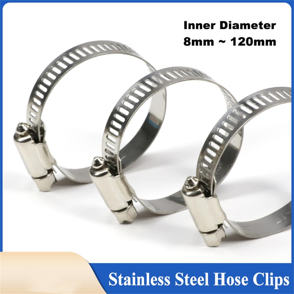 5/10 Stück Edelstahl-Rohrschellen 8–120 mm – Schneckengewinde-Schlauchschellen für Kraftstoff-/Wasserleitungen, 38,57 mm x 5 Stück