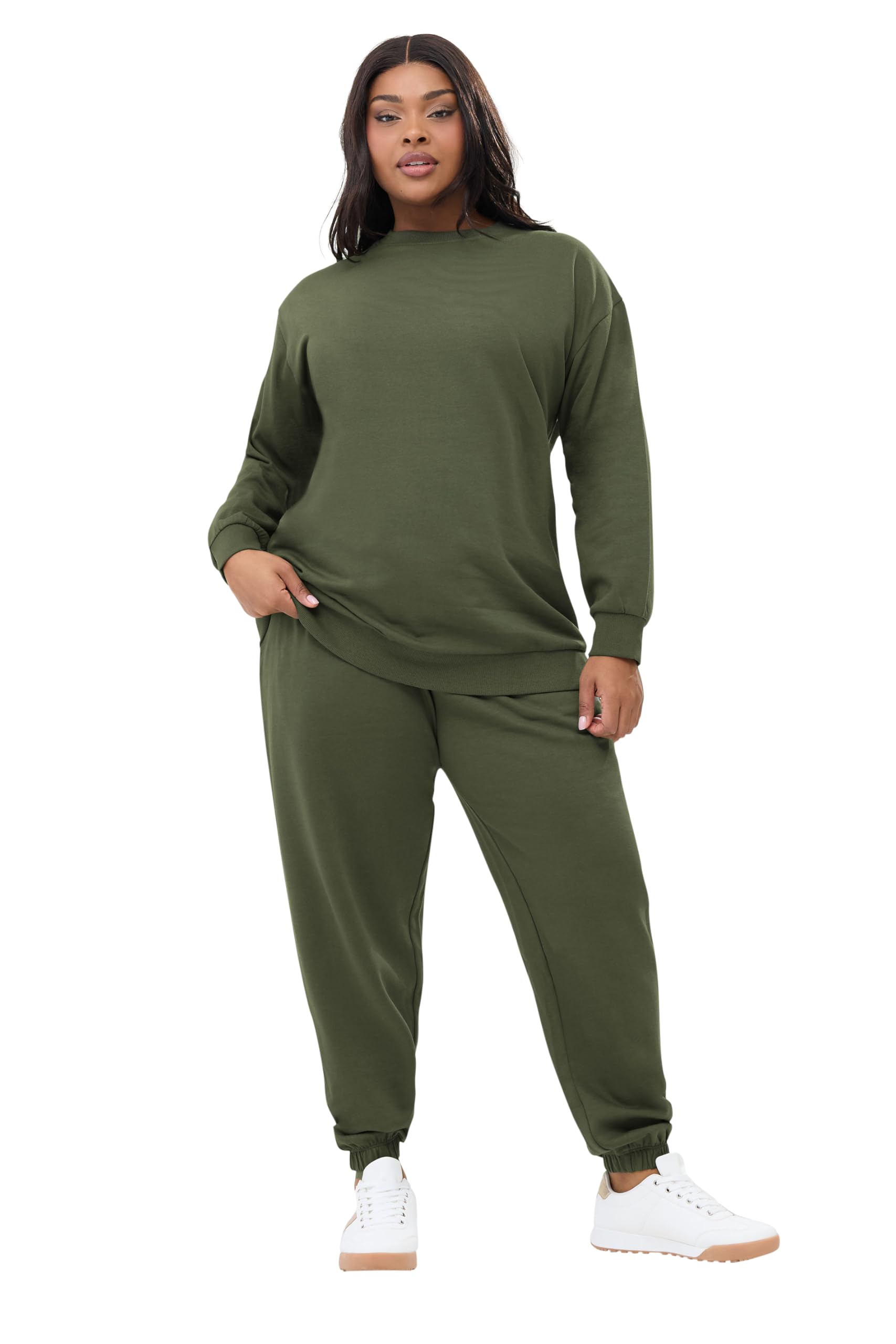 Yours Women's Crew Neck Sweatshirt & Jogger Set in Dark Green | Size: 18