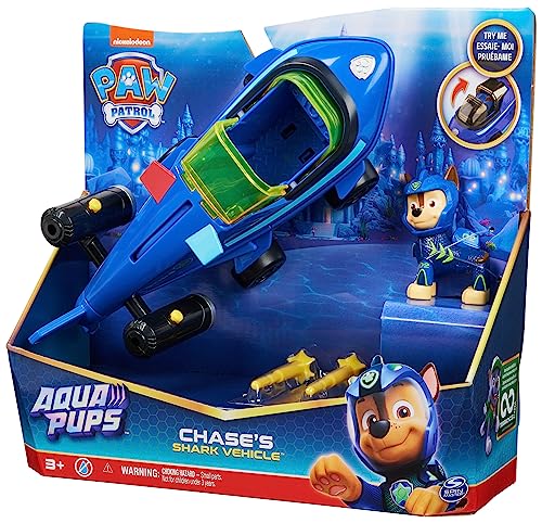 PAT' PATROUILLE AQUA PUPS - Voiture + Figurine Chase - Voiture Pat Patrouille Chase - Figurine à Collectionner - Thème Mer Et Aventures Sous-Marines - Paw Patrol - Jouet Enfant 3 Ans +