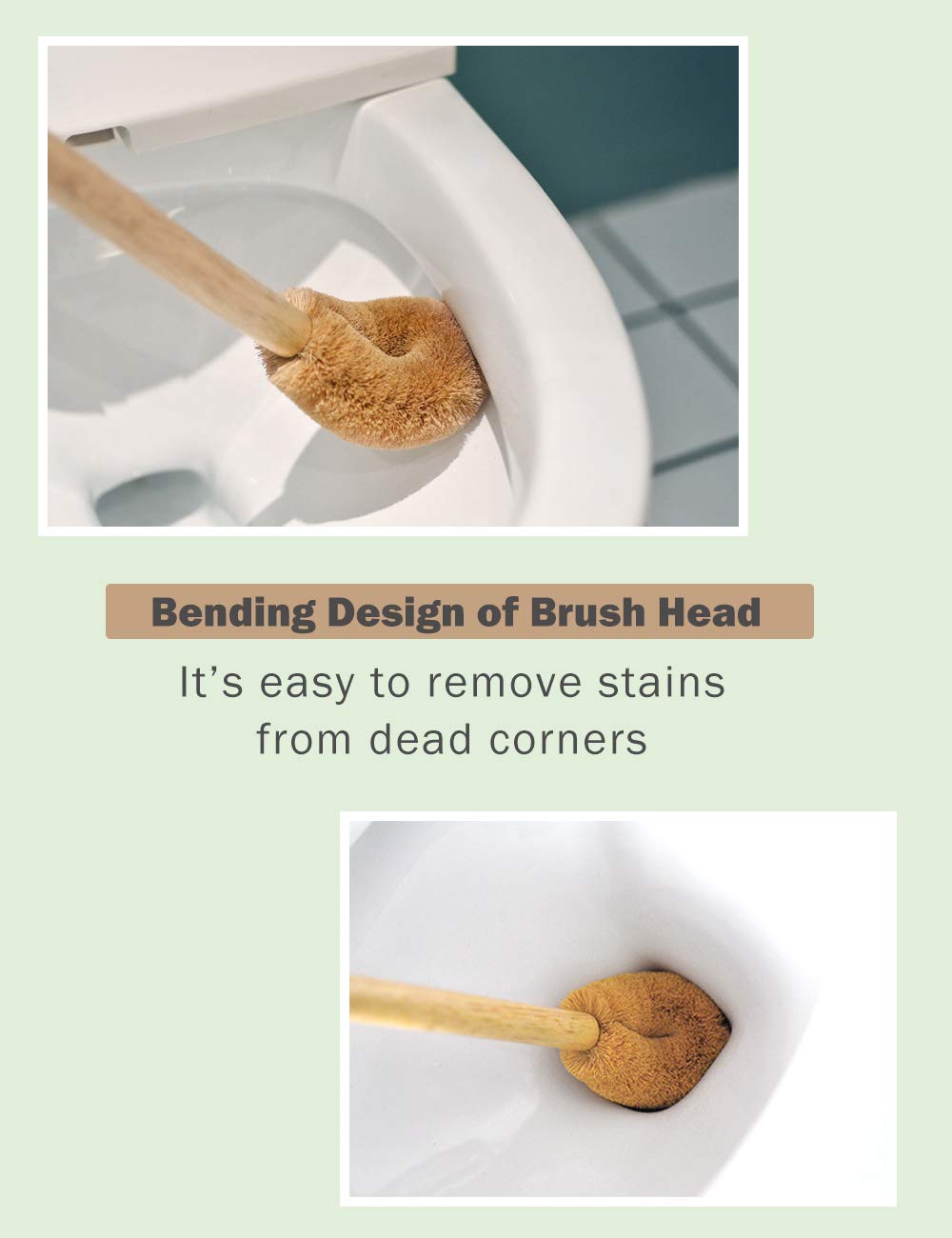 Version moderne mise à jour de la brosse pour WC Tête de brosse en fibre de coco naturelle et manche en bois de hêtre pour salle de bain Robuste et profond Respectueuse de l'environnement