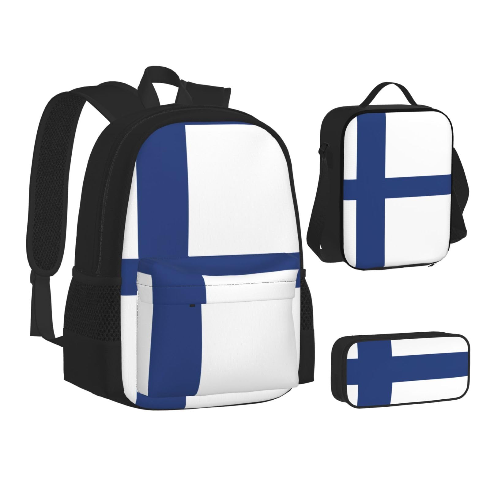 YHBLYKXP Finnish flag Backpack 3-Piece Casual Backpack Set (Backpack + Waist Bag + Small Pouch), Unisex Daypack