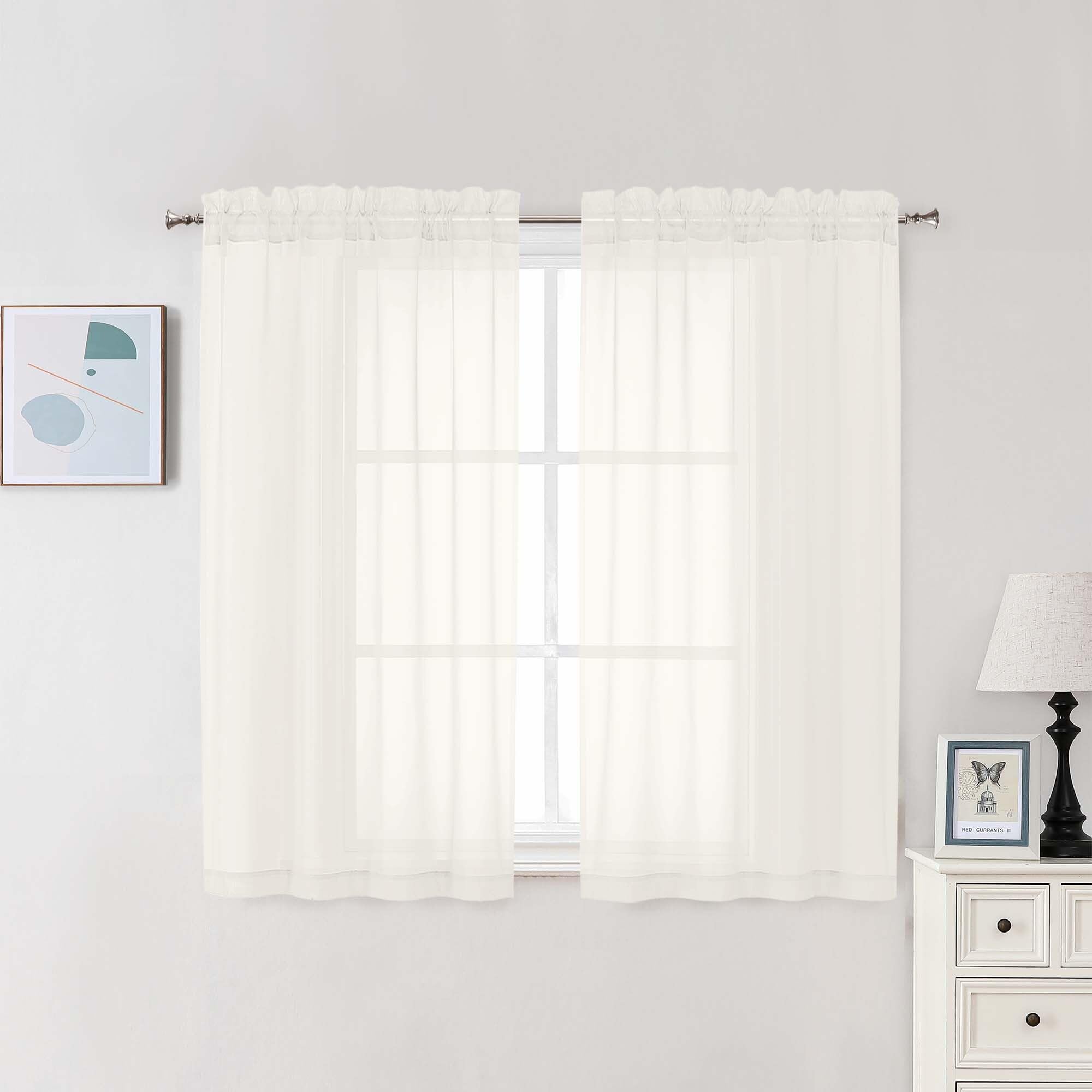 Chyhomenyc Ivory Sheer Curtains 48 Inch Long, Light Filtering Solid Color Bedroom Window Sheer Curtain Panels, Elegant Short Curtains &amp; Drapes for Living Room, 42Wx48L, 2 Panels
