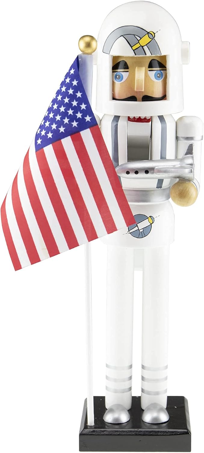 Clever Creations Astronaut 14 Inch Traditional Wooden Nutcracker, Festive Christmas Décor for Shelves and Tables