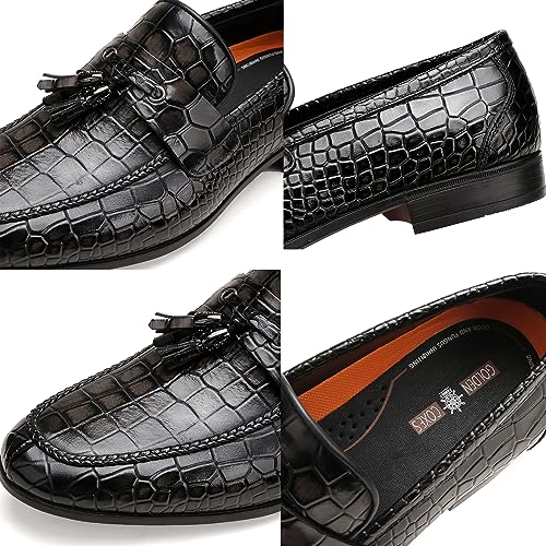 Image of Mens Leather Tassel Loafer, Classic Luxury Smooth Upper Tassel Slip-on Penny Loafer for Mens, Black