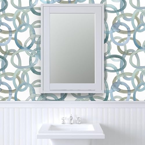 Miniatura 9 de Spoonflower Removable Wallpaper Swatch - Watercolor Rings Blue Rings Modern Graffiti Circles Ovals Ocean Nautical White Background Custom Pre-Pasted