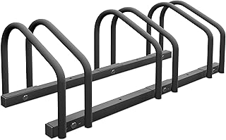 Relaxdays Soporte para Bicicletas de Suelo Triple, Aparcabicicletas de Acero, Ruedas de hasta 60 mm de Ancho, Antracita, 27 x 67,5 x 33 cm
