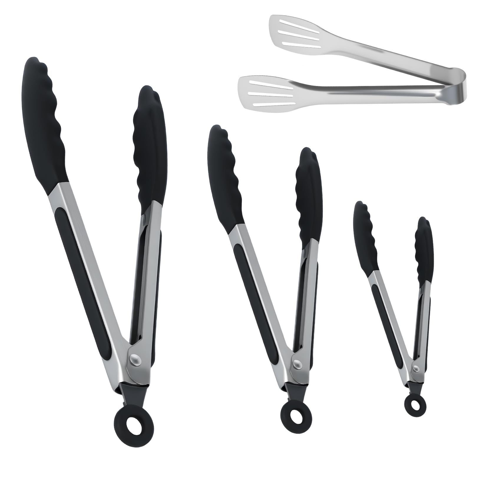 3 Pcs Silicone Food Tongs Set 7/9/12 Inch Stainless Steel