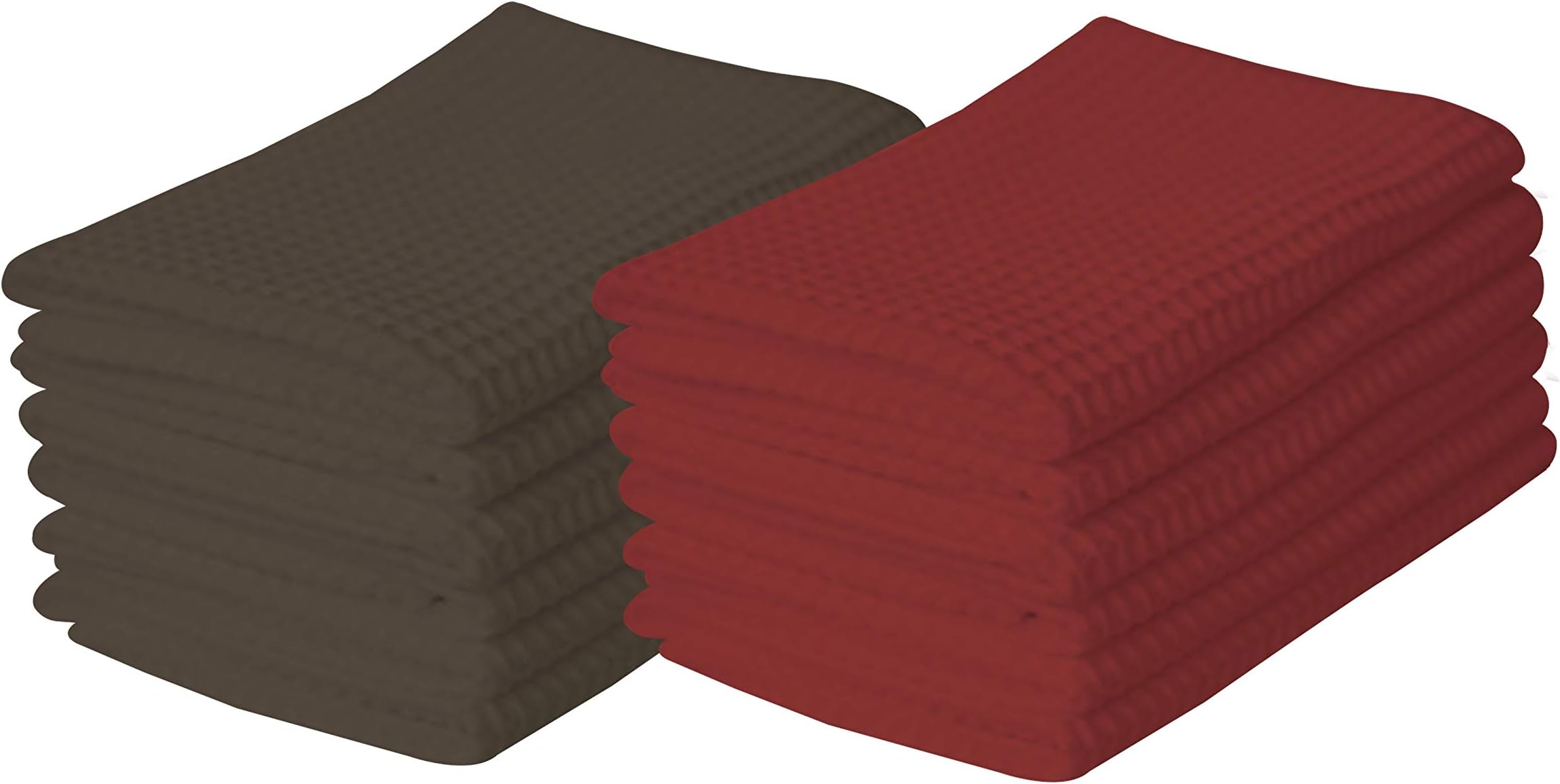 Tiny Break Waffle Kitchen Towels - 100% Cotton Dish Towels, Tea Towels, Bar Towels, 20.5 x 27.5 Inch. Grey and Maroon - Pack of 12