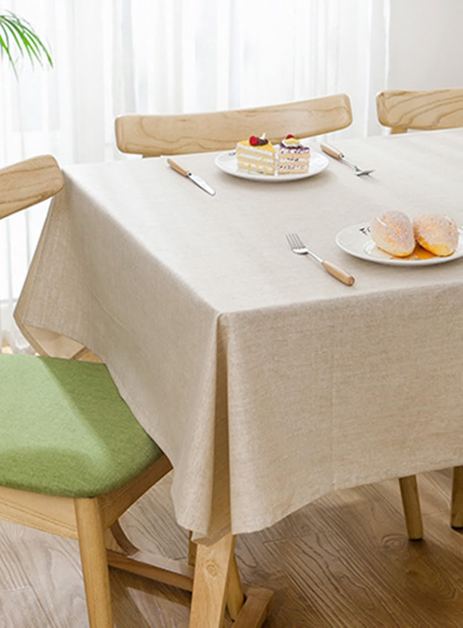 Tovaglia Lino Beige, Tovaglia Elegante Tavolo Tinta Unita Decorativa 120X120CM per Compleanno Festa Matrimonio