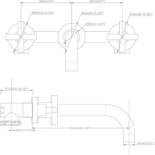 Miniatura 4 de sumerain Grifo de baño de montaje en pared de níquel, asas cruzadas y válvula empotrada incluida
