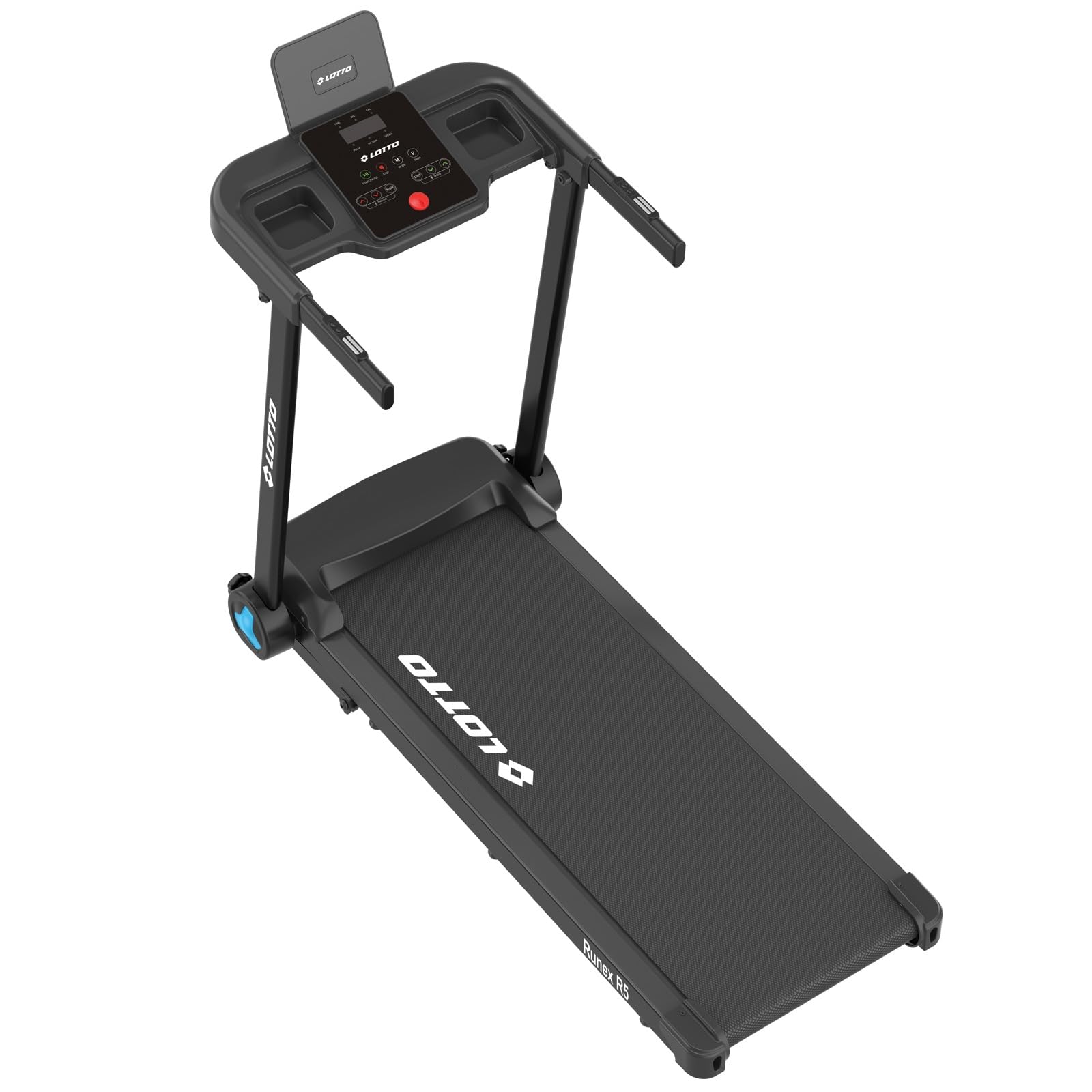 Cinta de Correr Eléctrica Lotto Runex R5, Motor 2 HP, Velocidad 1-8 km/h, Inclinación Automática 10 Niveles, Superficie 105x40 cm, Bluetooth FitShow/Kinomap/Zwift, Plegable, Máx. 100 kg