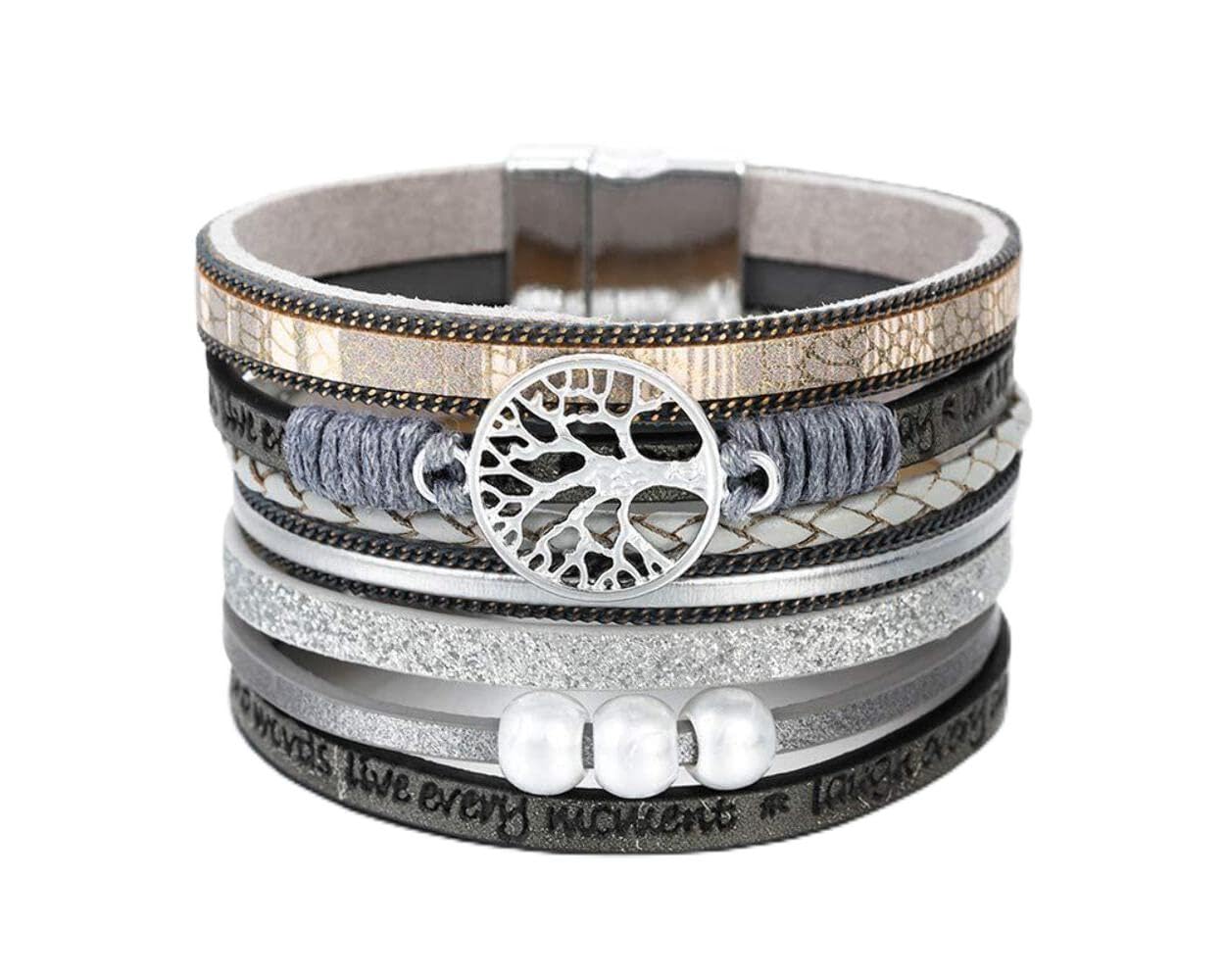Fesciory Leather Wrap Bracelets for Women, Boho Western Layered Jewelry