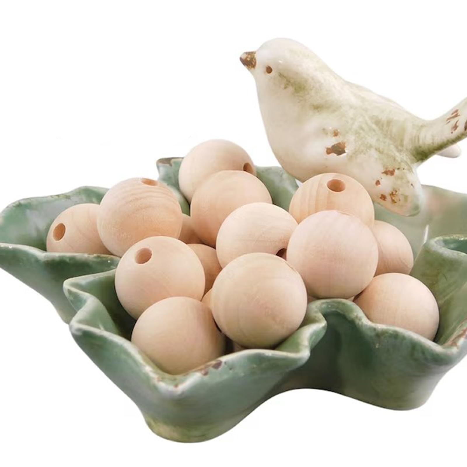 Lot De 100 Perles Rondes En Bois Naturel Avec Visage, 20 Mm