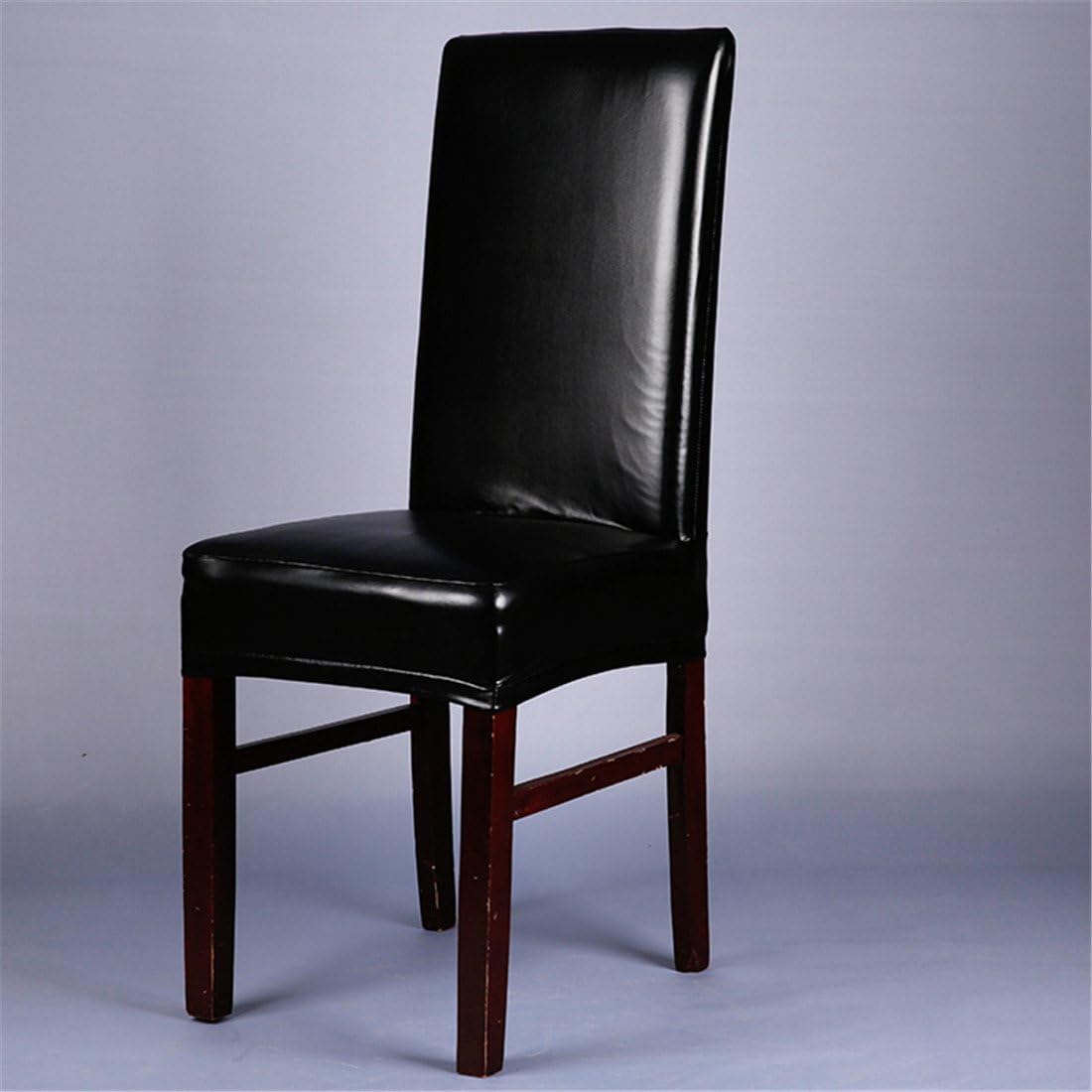 Deisy Dee Solid Color PU Leather Stretch Waterproof Chair Protector Covers for Dinging Living Room Chair C051 (Black)