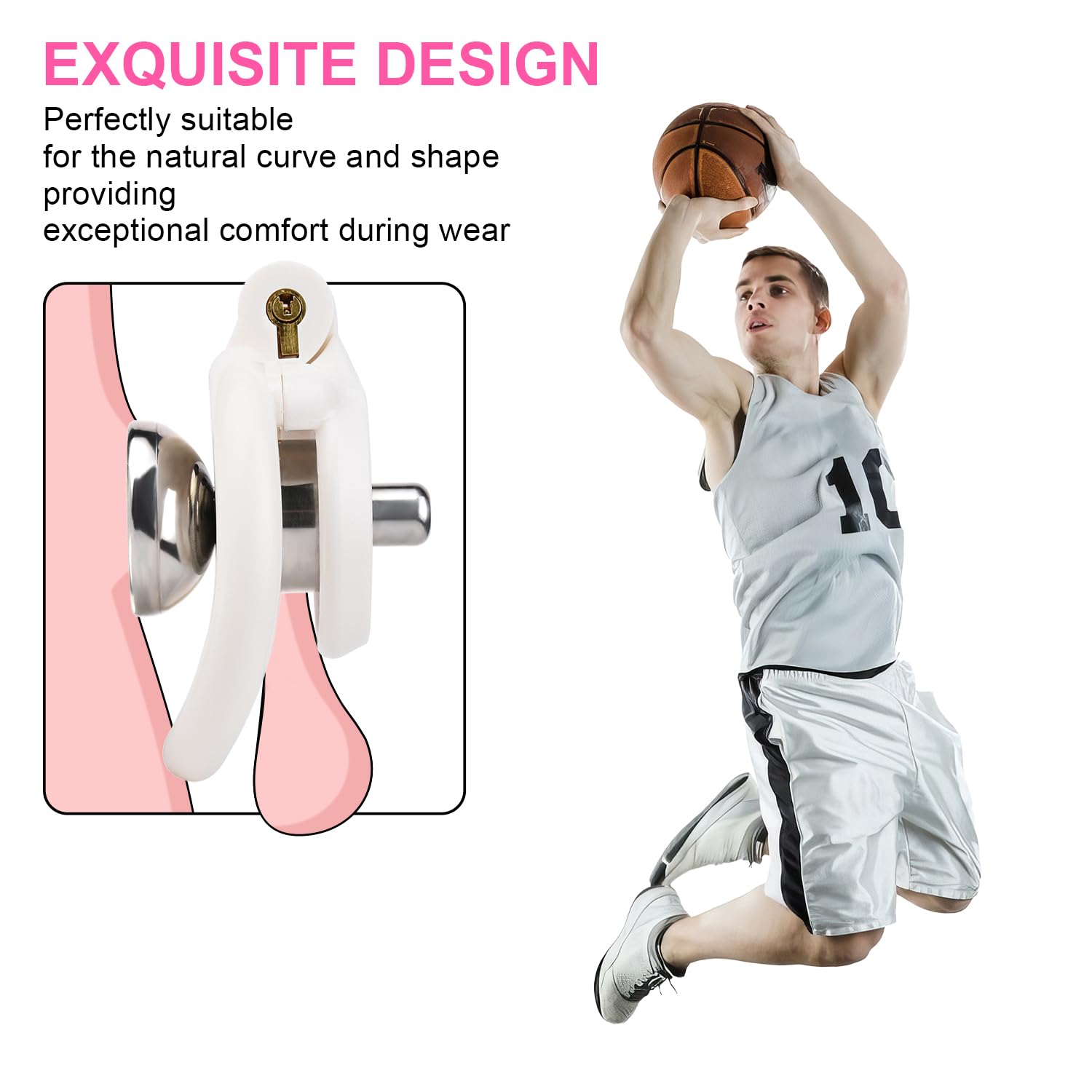 Flat Chastity Cage - Cock Cage, Male Chastity Devices with Urine Divertor, 2 Keys, and 4 Size Rings - Resin & Stainless Steel Pink Sissy BDSM Male Sex Toys (Pink, Original): original White