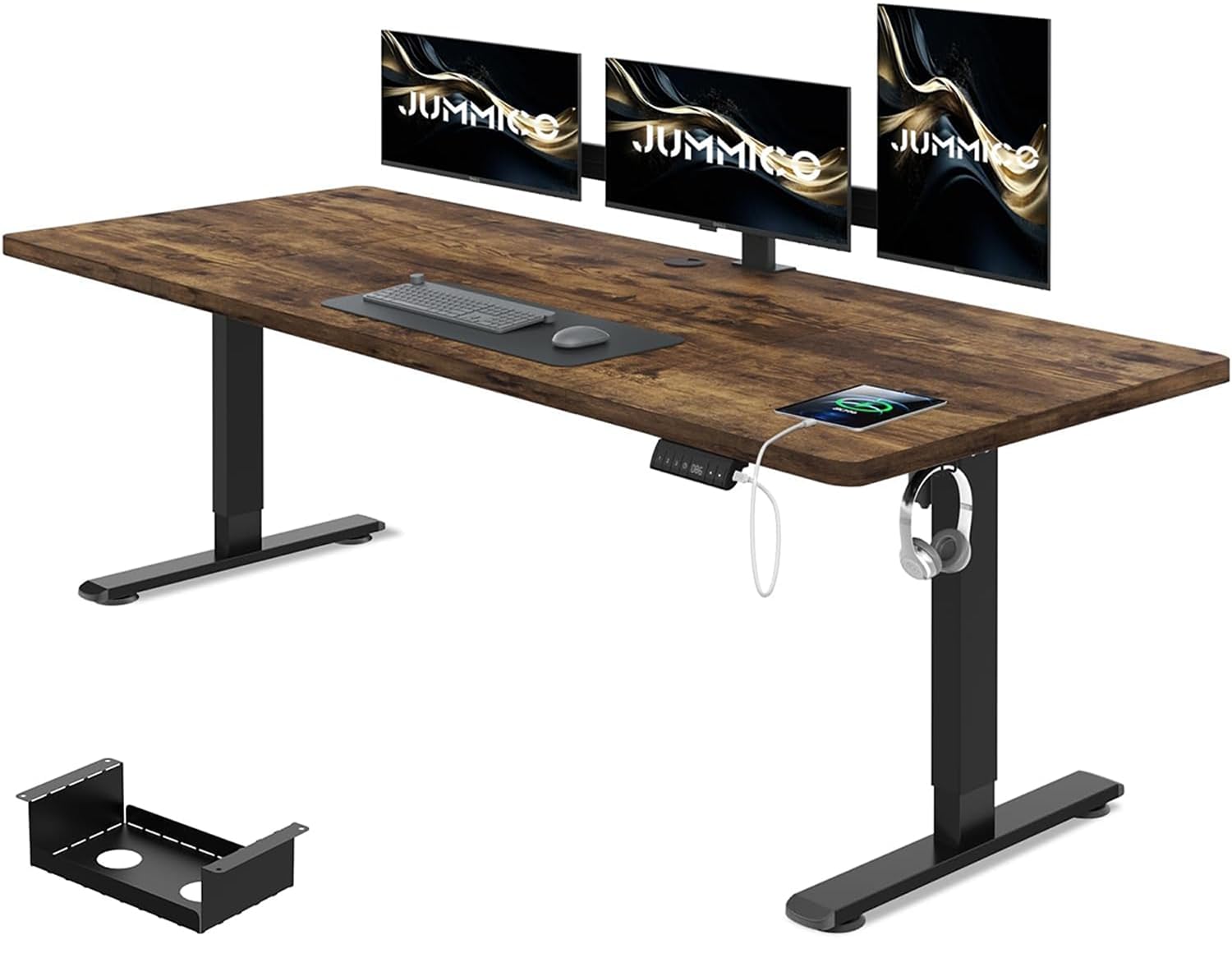 JUMMICO In hoogte verstelbaar bureau, 160 x 80 cm, met kabelgoot, in hoogte verstelbaar, elektrisch staand bureau met USB-aansluiting, computertafel, ergonomische sta-zittafel, kantoortafel, zwart