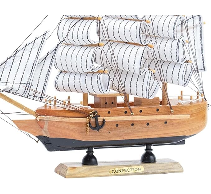 Image of Viazaid Wooden Marine Nautical Sailing Boat Ship Ornament For Home Decor Showpiece For Office Table Decorative Item Decorative Sailing Ship Showpiece-Brown, 22 cm