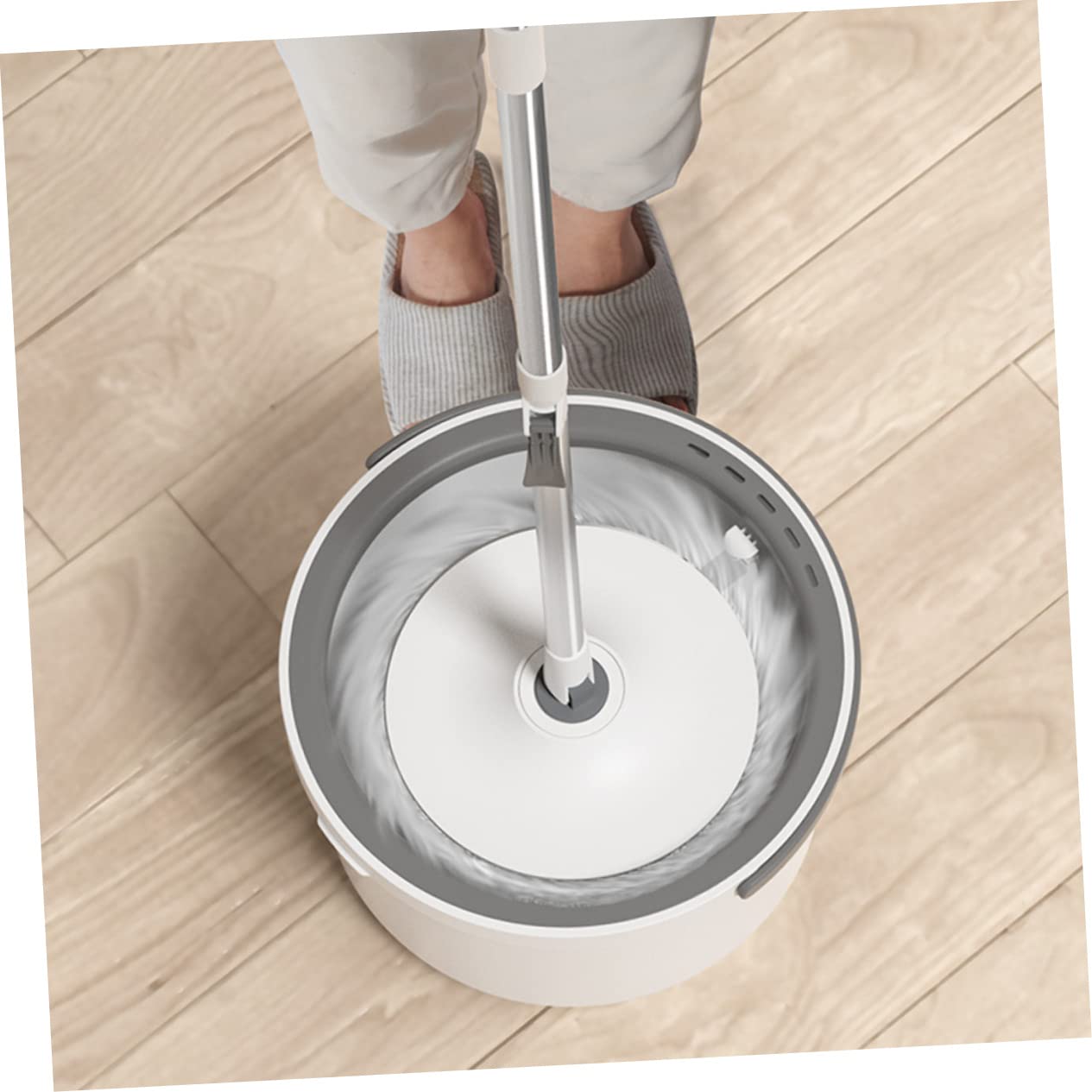 Mop Rotante per Pavimenti Secchio, Acciaio Inox e Plastica Bianco