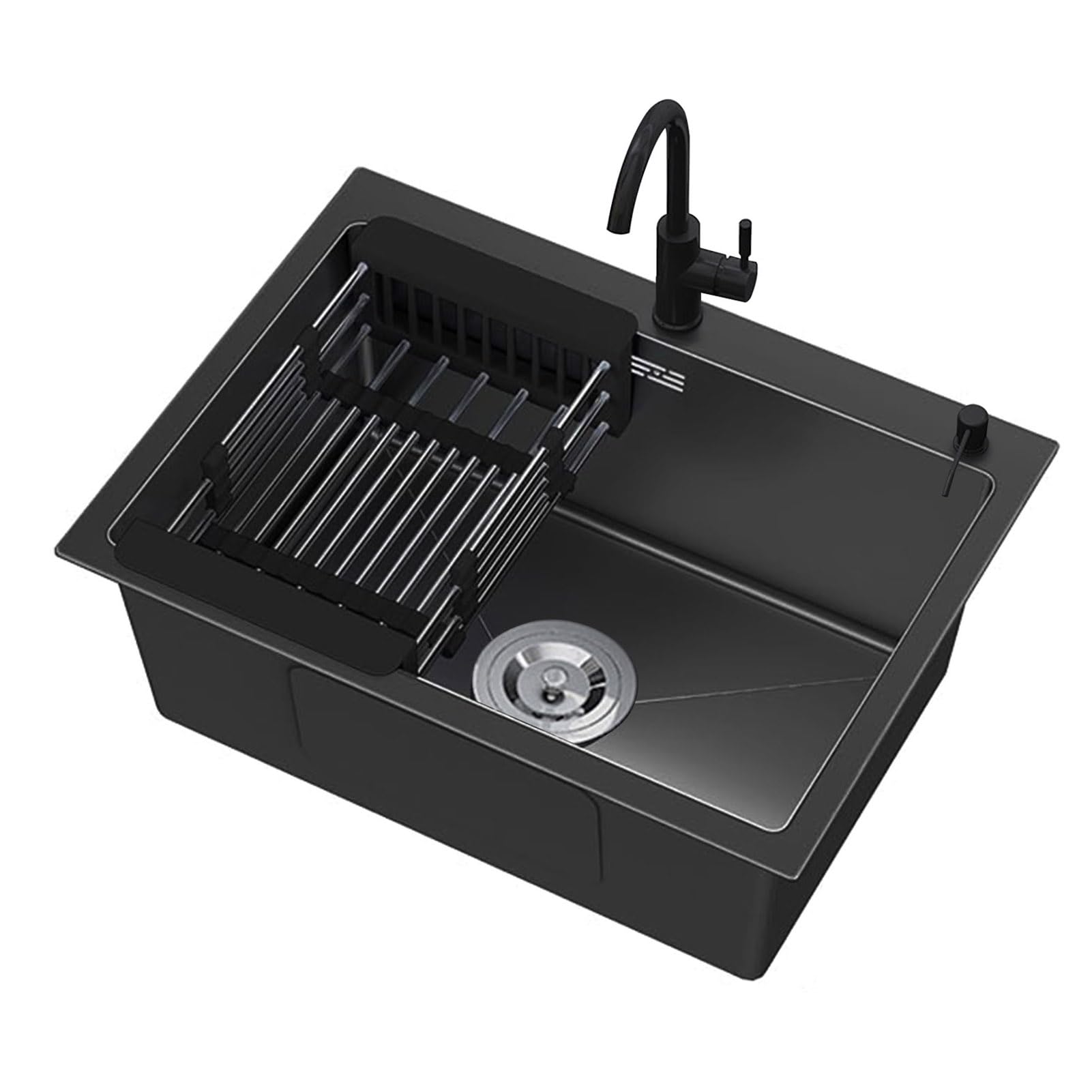 WIQUYBML Outdoor Utility Sink, Stainless Steel Free Standing Single Bowl Kitchen Sink with Hot and Cold Water Storage Shelf