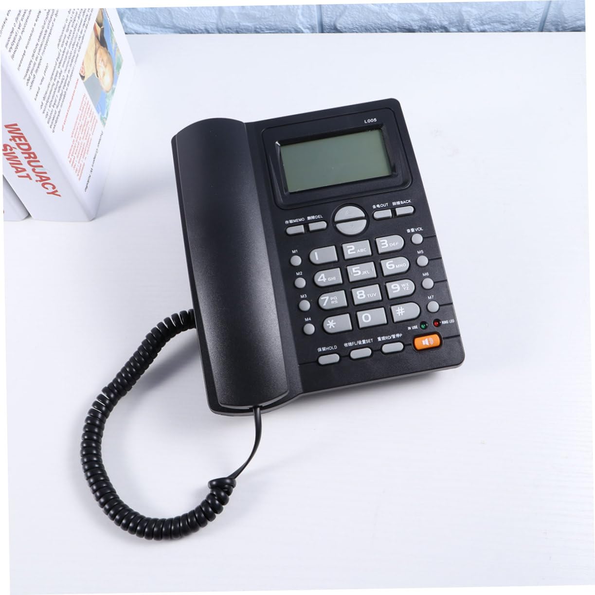 NUOBESTY Telefono Fisso da Ufficio e Casa Doppio Ingresso Nero | Identificazione Chiamate, Funzione Musicale Integrata, Protezione Antifurto Elettronica, per Negozio e Telemarketing