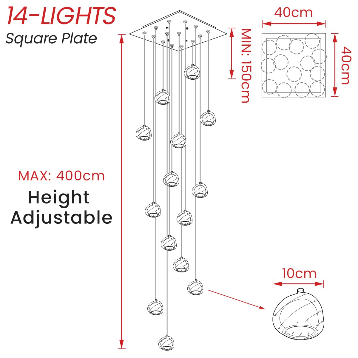 LED Moderne Pendelleuchte Kristall Deckenlampe Villa Kronleuchter | Esszimmer Pendellampe Design Treppenhaus Hängelampe Höhenverstellbar lange Deckenleuchte Hängeleuchte Square (14-flammig)