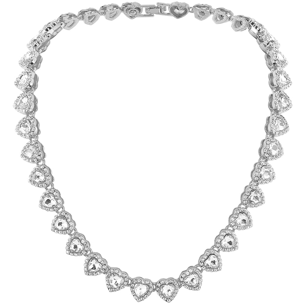 Collar De Tenis Con Corazón De Cristal Y Circonita - Plata, 40.2 Cm, Aleación, Para Fiestas, Regalos O Decoración