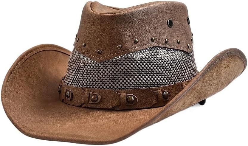 Leather Western Cowboy Hat for Men Wide Brim Gentleman Jazz Cap Cowgirl Hats