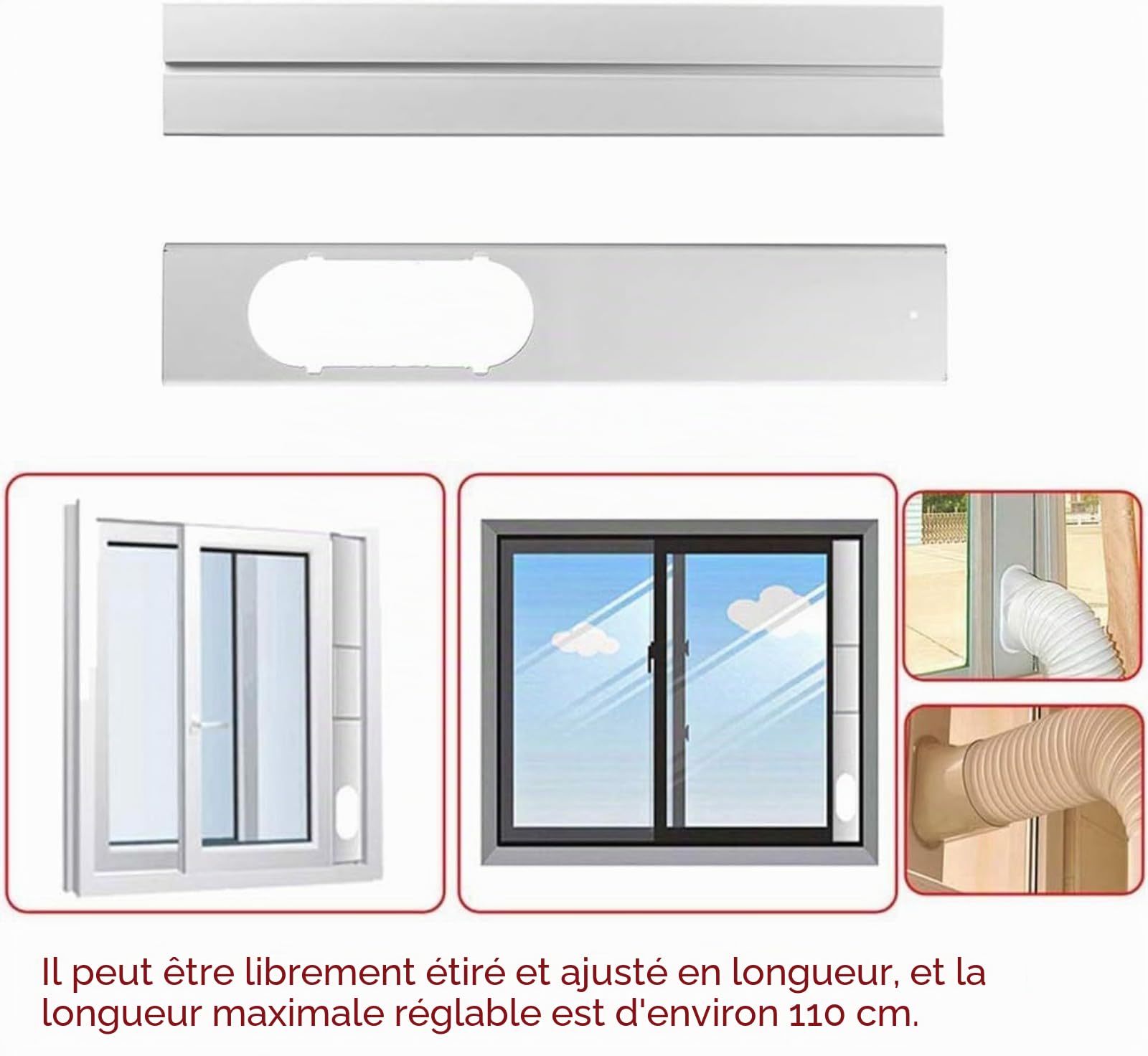 Kit de joints pour fenêtres coulissantes, kit de ventilation pour climatiseurs pour portes coulissantes, support d'étanchéité universel en PVC de rechange pour climatiseurs mobiles, réglable jusqu'à