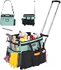 JKAOO Large Rolling Cleaning Caddy Bag with Detachable Trolley, Waterproof Cleaning Caddy on Wheels for Housekeepers, Cleaning Cart Supplies Organizer for Home,Car,Office,Picnic Blue-Green Patent