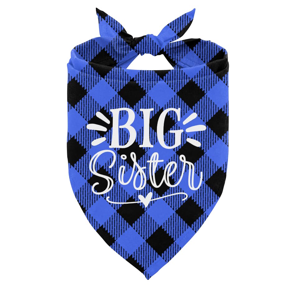 Big Sister Dog Bandanas, Buffalo Plaid Pet Scarf, Pet Dogs Scarf Accessories, Baby Announcement Dog Bandana, Dogs Bandana Gift for Small Medium Large(