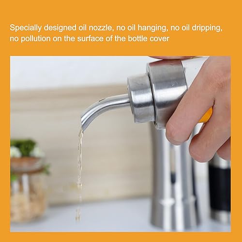 Miniatura 6 de Juego de 4 dispensadores de cocina de acero inoxidable con soporte de madera, botellas de aceite de oliva de precisión, vinagre, sal y pimienta para