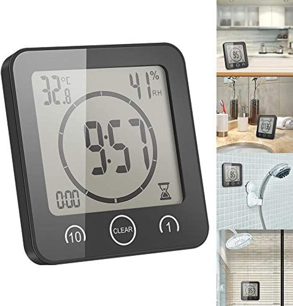 シャワークロック、LCDディスプレイ付きデジタル時計タイマー湿度温度ディスプレイ、防水デジタルインテリジェントタッチコントロール、バ