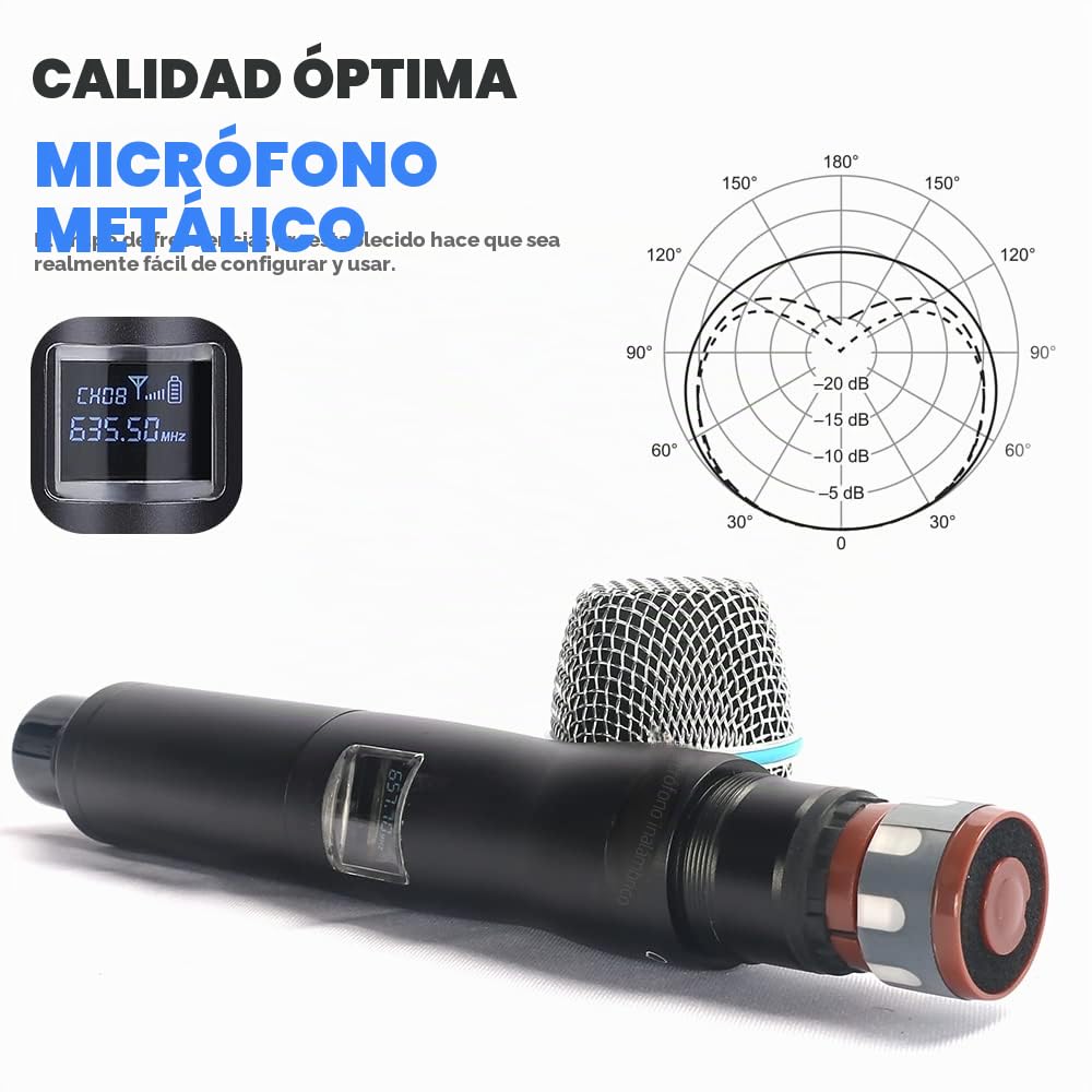 BOMGE UHF - Micrófonos inalámbricos de Mano duales de Metal y Sistemas para Karaoke, Canto, reunión, Fiesta, Iglesia, DJ, Boda, 200 pies (240U)