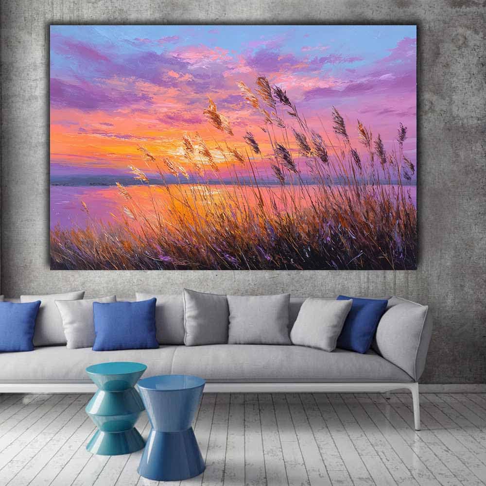ZAMAEIU Wydruk na płótnie Krajobraz Le Xia obrazy, sztuki dekoracyjne, odpowiednie do dekoracji ścian salonu, łazienki itp. (pomarańczowy75)-60x90cm oprawione