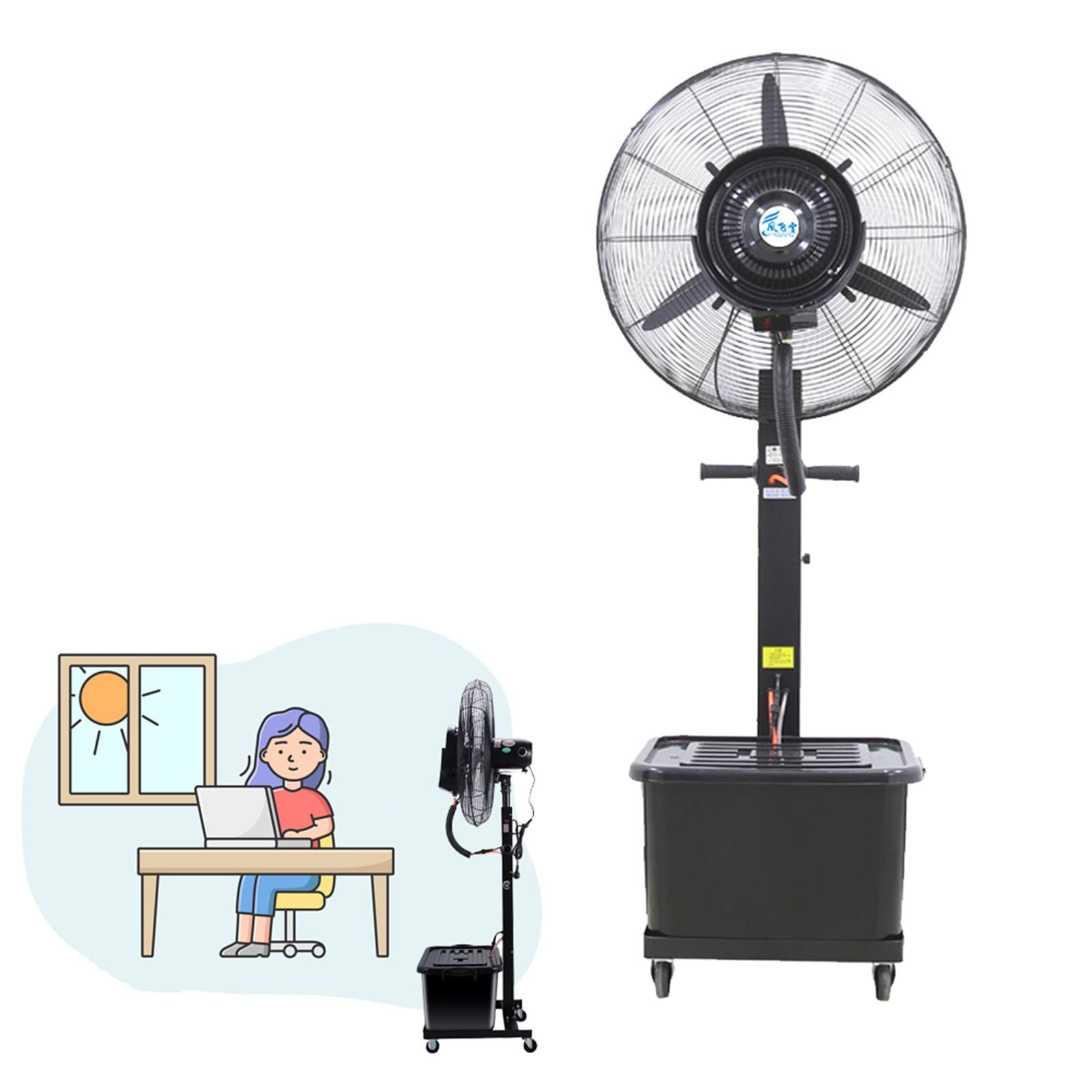 JKJZSALJ Outdoor Fan Misters For Cooling Space,90°Oscillating Misting Fans 3-Speed Pedestal Fan Black Air Cooler For Pergola Porch Garden,750Mm/30In,750mm/30in