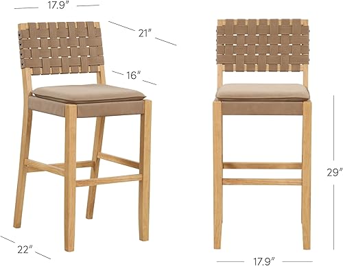 Miniatura 2 de Nathan James Cohen Mid-Century - Moderno taburete de bar de madera de 29 pulgadas, taburete tapizado de piel sintética con marco de madera maciza,