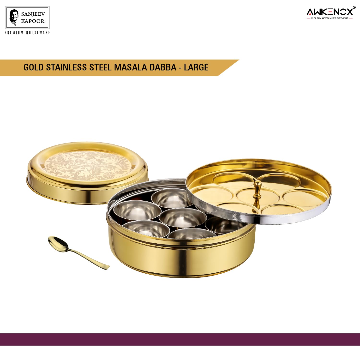 Buy AWK E NOX Awkenox by Sanjeev kapoor |Spice Box - Large |GOLD
