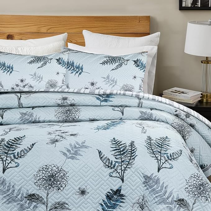 Image of BSB HOME Solid 100% Cotton King Size Bedspread Set (90x100 Inches / 228x254 cm) | 280 TC Ultrasonic Quilted Coverlet | Soft, Lightweight, Stitch-Free Design | Includes 2 Pillow Covers (Steel Blue)