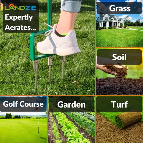 image for Landzie Spike Tine Fork Lawn Aerator - 42 Inch Manual Stainless Steel 