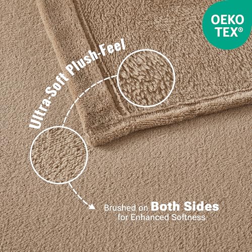 Image of True North by Sleep Philosophy Plush Sheet Set Queen, Solid Color, Warm & Soft Bedding Queen Size Sheets, Fitted Pocket Fits Up to 16 inch Mattress, Soloft, Queen Taupe 4 Piece