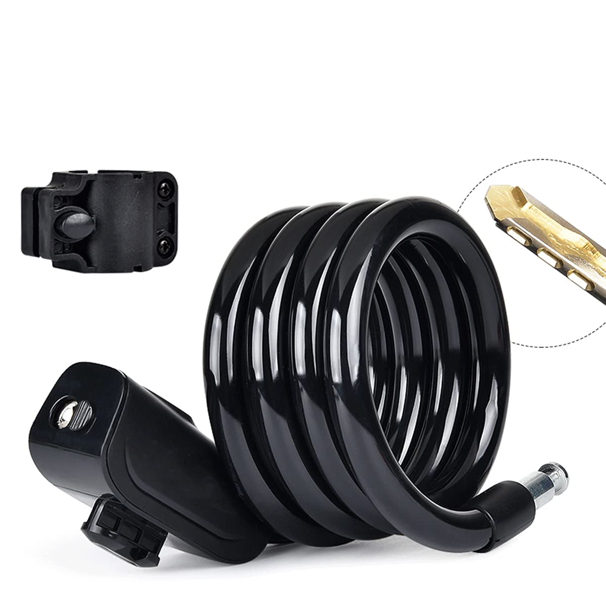 Lucchetto antifurto universale per bicicletta per bicicletta Bobina per cavo in acciaio inossidabile per bicicletta da castello Blocco di sicurezza per bicicletta MTB con 2 chiavi (Color : Black, Size