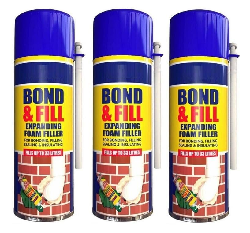 3 X Expanding Foam PU Bond and Fill Sealing Insulating around Pipes Windows cracks on walls Gap Filler Spray 500ml