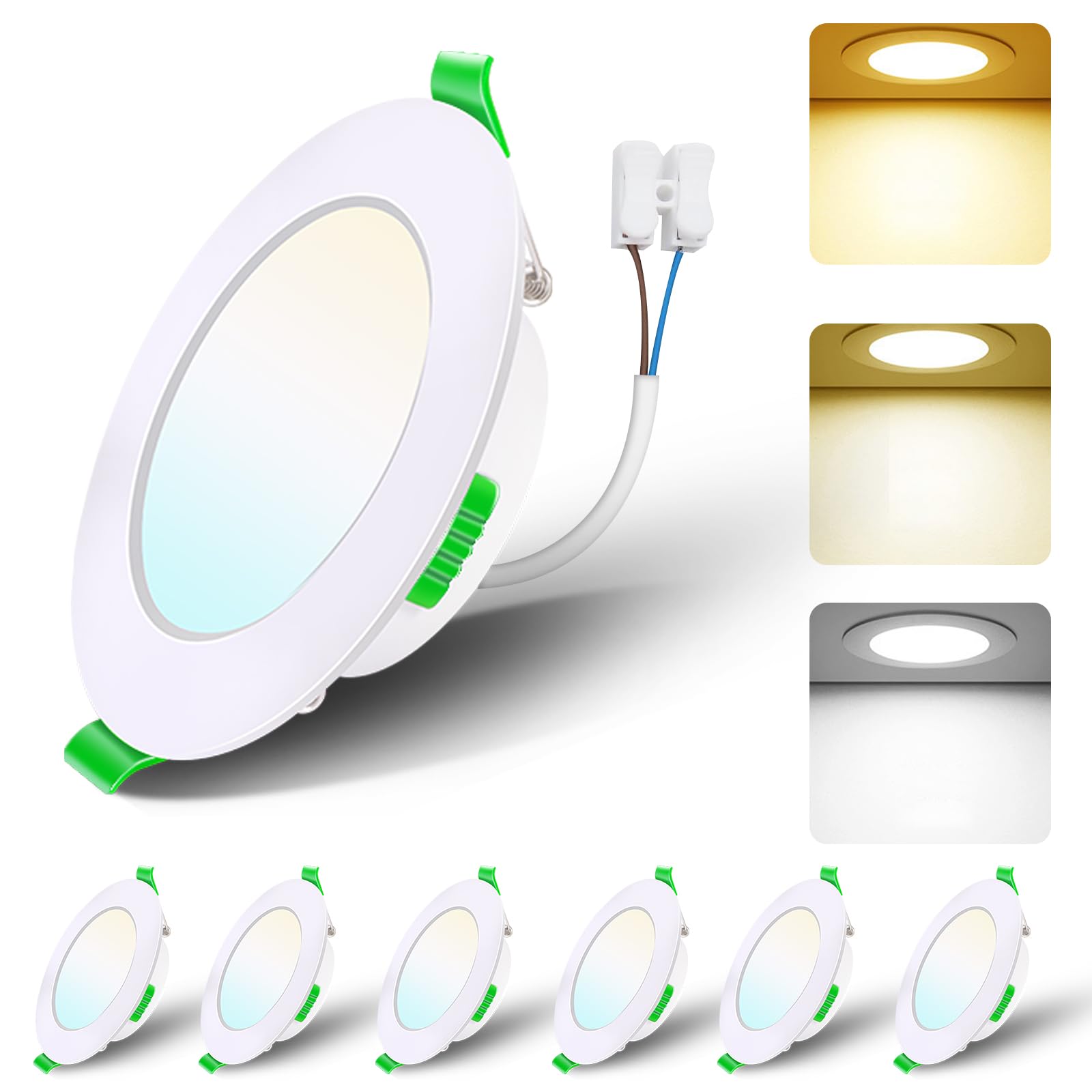 6 x Downlight LED Techo Empotrable, 7W ip44 Focos Led Interior Techo 3CCT (Selector de Color Blanco Calido, Neutro y Frio) AC 220-240V,Φ68-80mm Ojos de Buey Led Para Techo para Baño Cocina Dormitorio